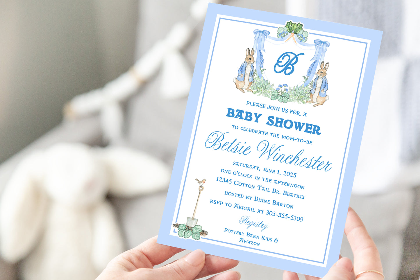 Peter Rabbit Baby Boy Shower Invitation