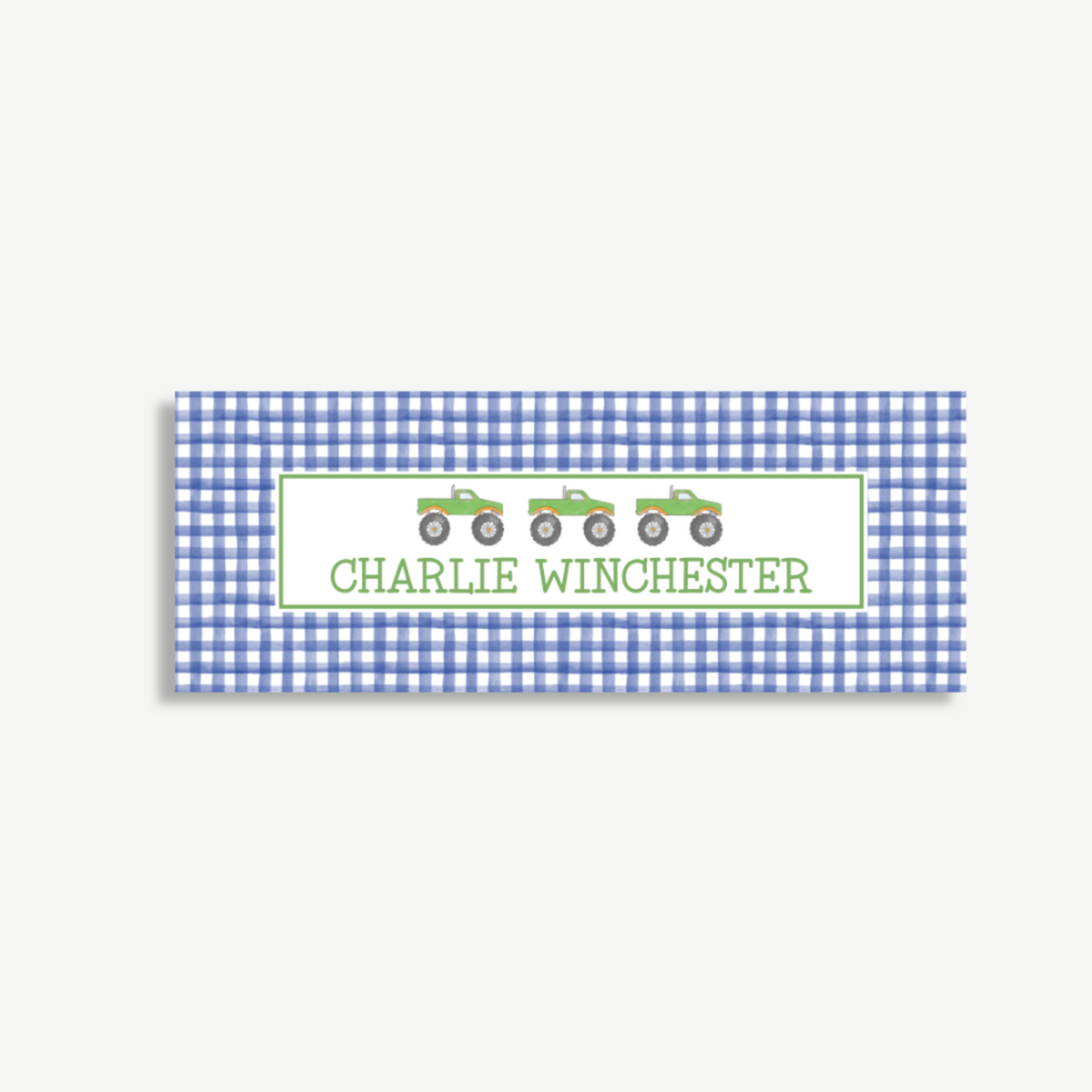 Personalized School Name Labels - Water Resistant - Set of 60 - Green Truck