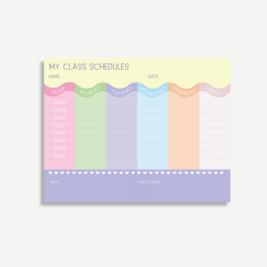 Pastel Class Schedule Notepad – Weekly Planner for Students & Teachers