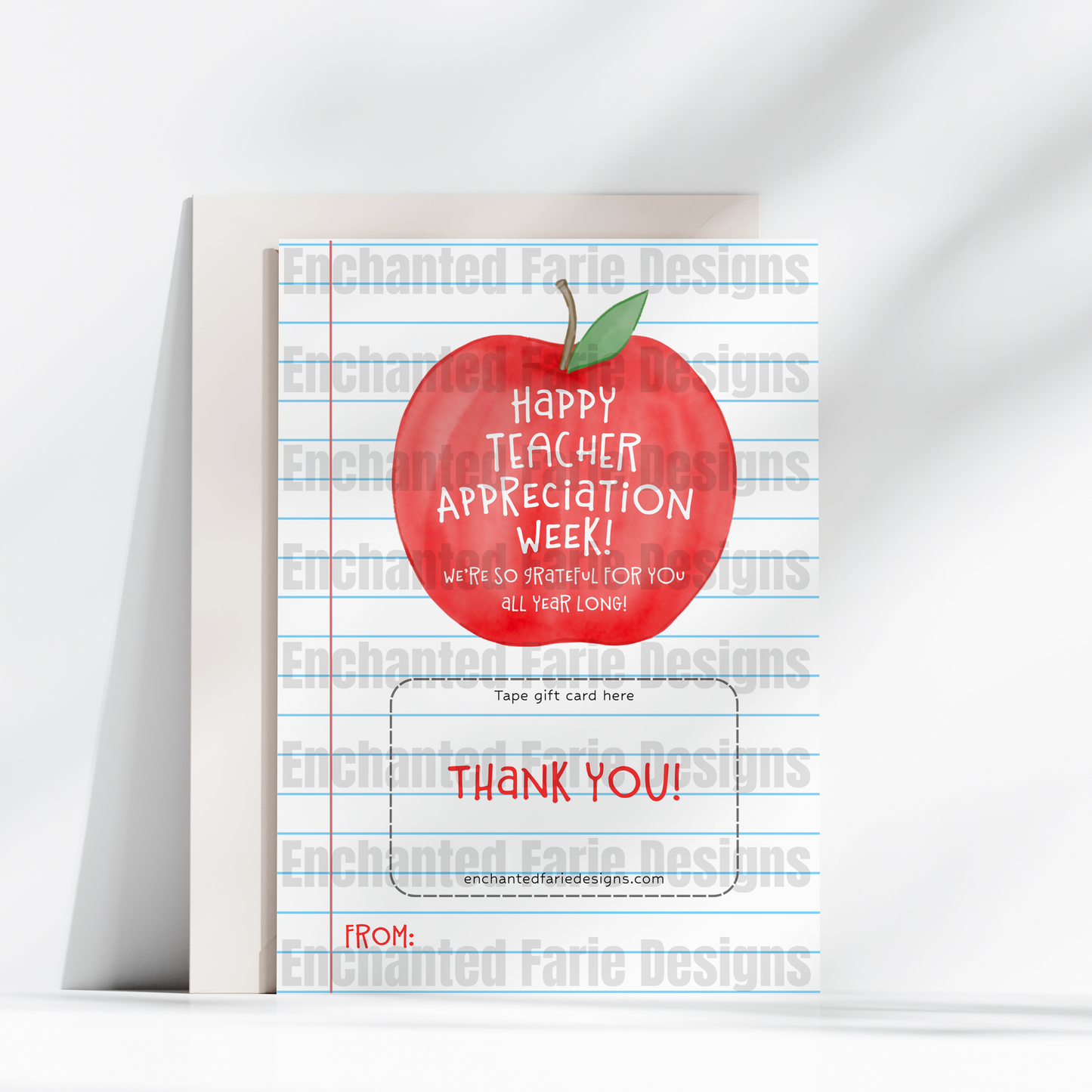 Teacher Appreciation Gift Card 5x7 Printable | Apple Design