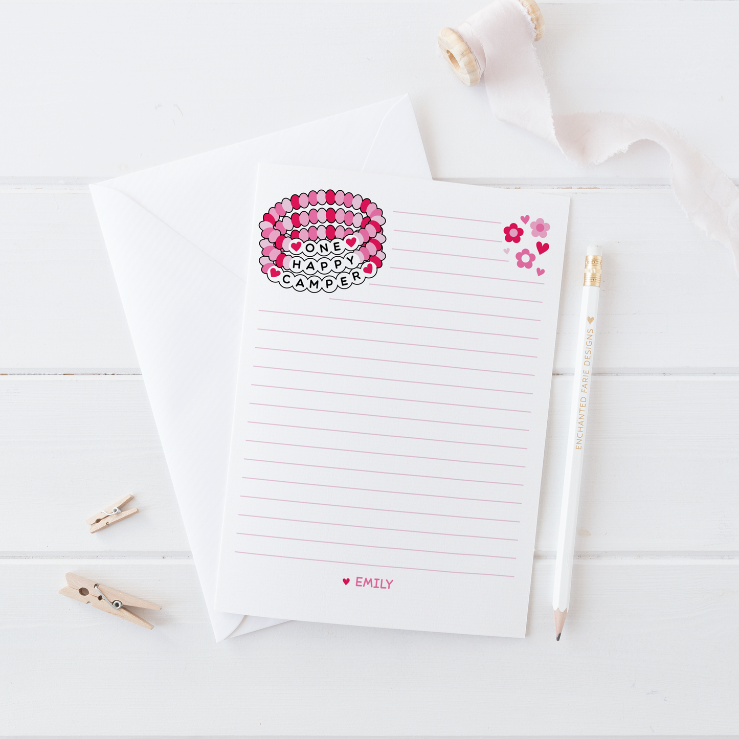 One Happy Camper – Printed Camp Notecard Set for Kids with Envelopes