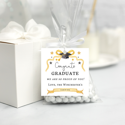 Printable Graduation Gift Tag – Gold & Black 2025