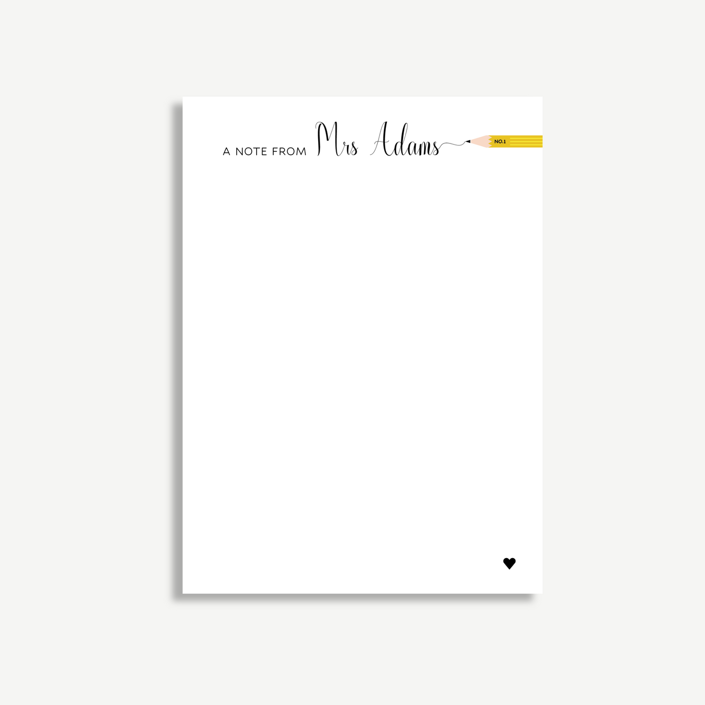 Personalized Teacher Notepad - Pencil Design Stationery