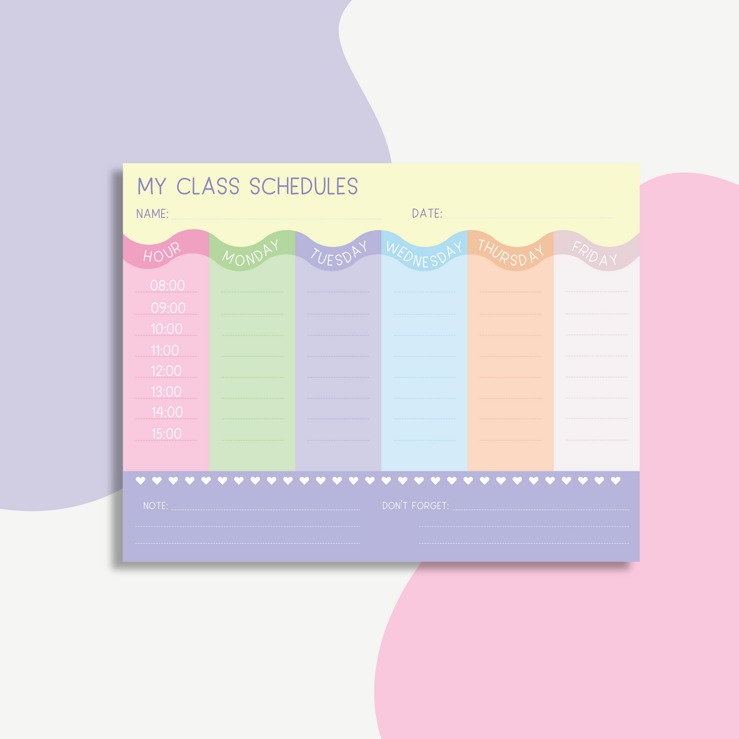 Pastel Class Schedule Notepad – Weekly Planner for Students & Teachers