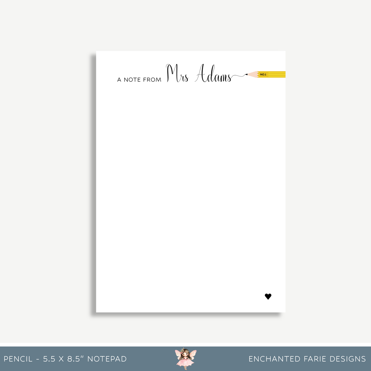 Personalized Teacher Notepad - Pencil Design Stationery