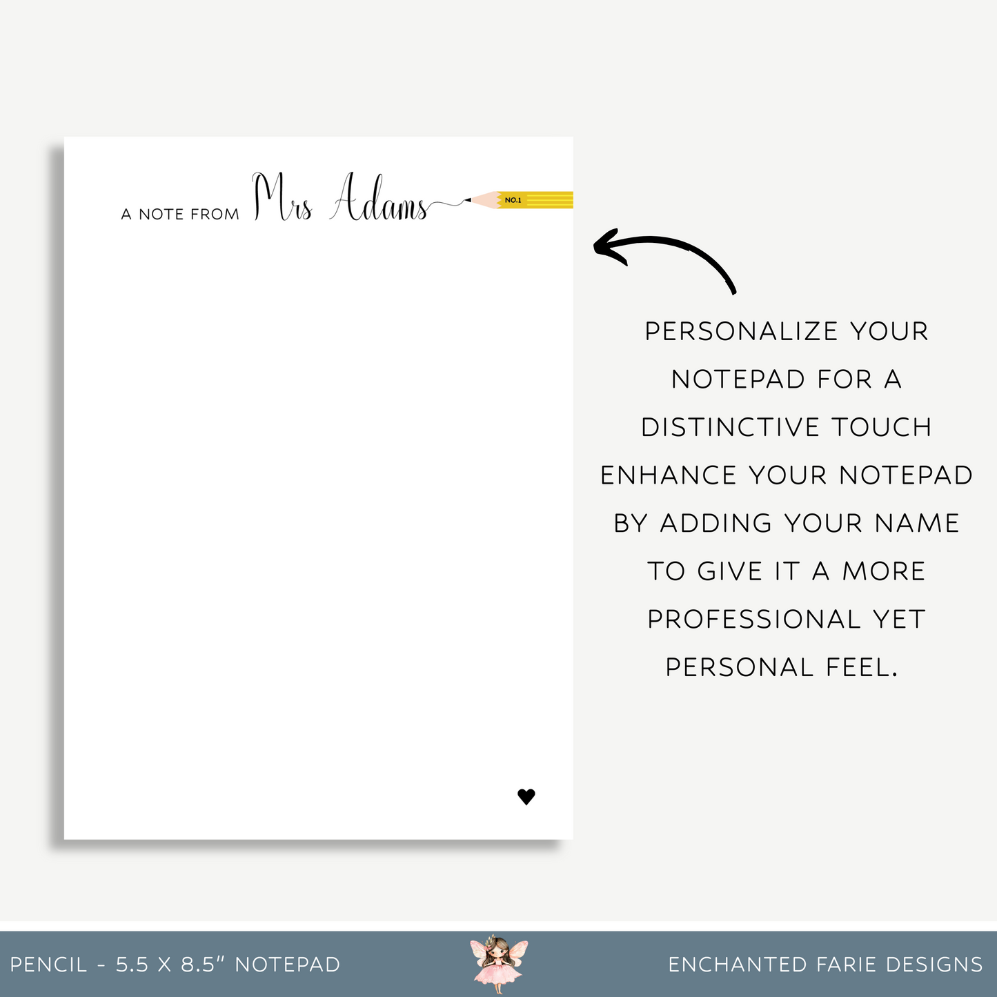 Personalized Teacher Notepad - Pencil Design Stationery