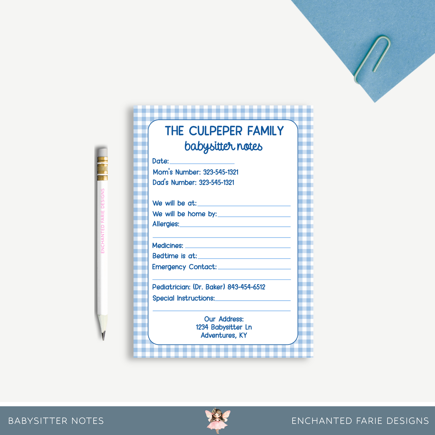 Babysitter Notes Notepad – Personalized 5x7 Pad with Contact & Care Info