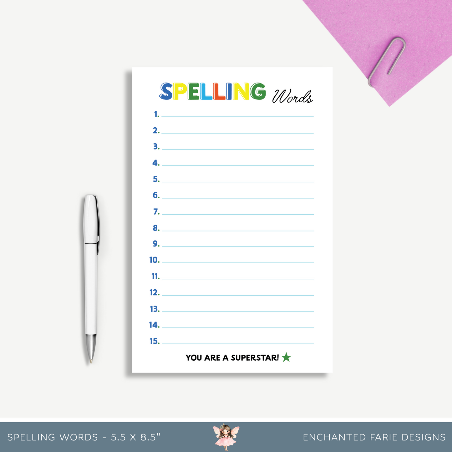 Spelling Words Notepad