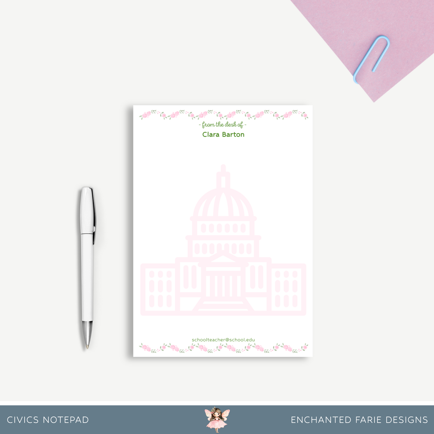 Personalized Civics Teacher Notepad – Government & History School Stationery