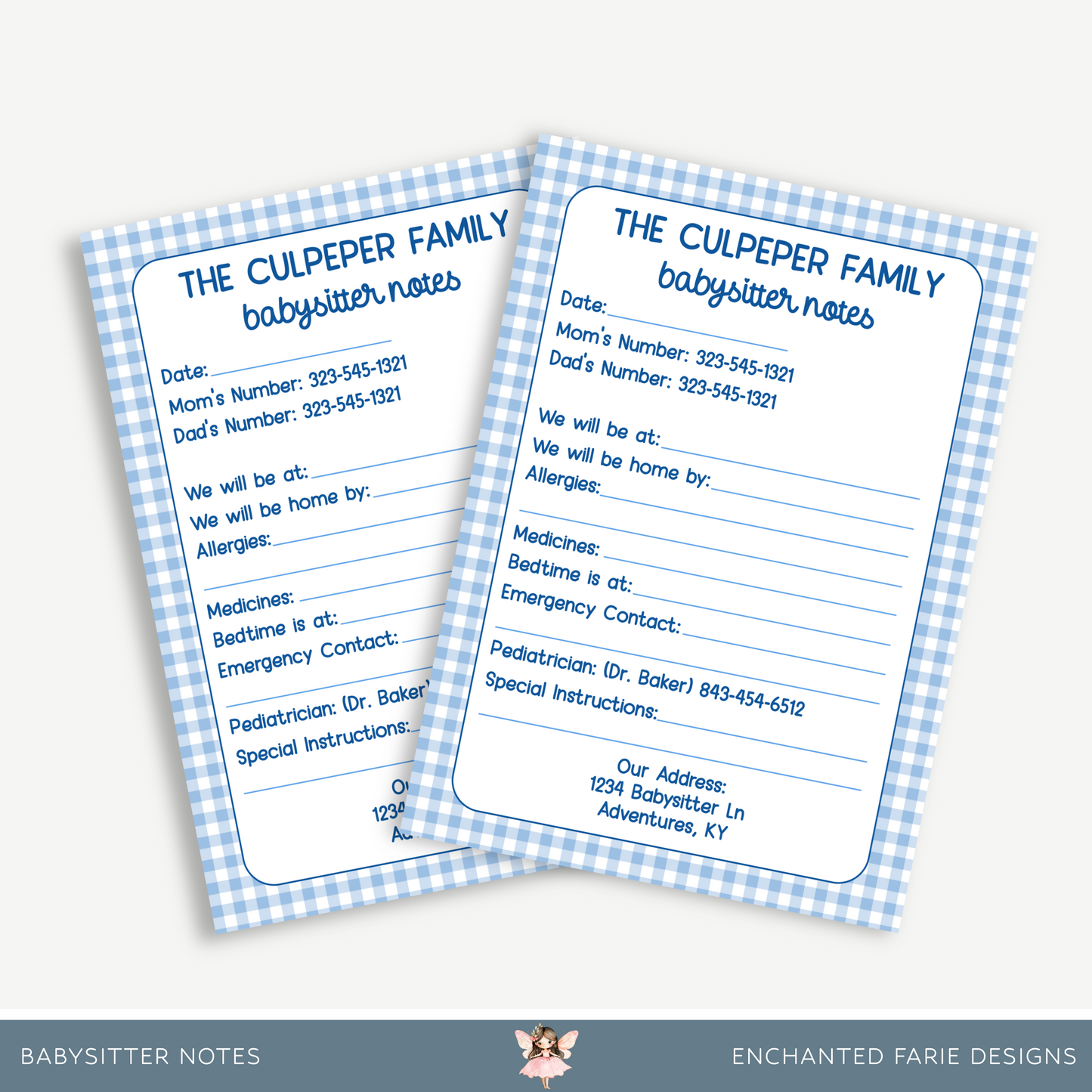 Babysitter Notes Notepad – Personalized 5x7 Pad with Contact & Care Info