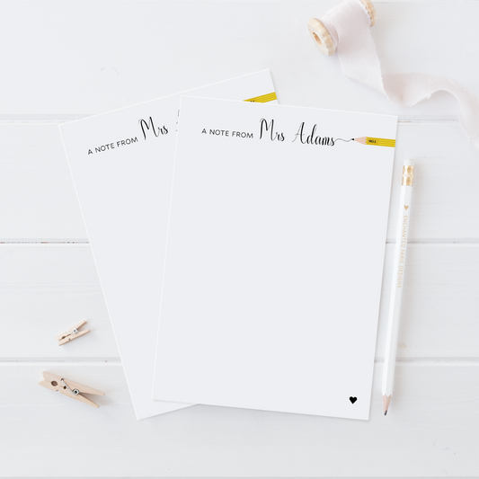 Personalized Teacher Notepad - Pencil Design Stationery