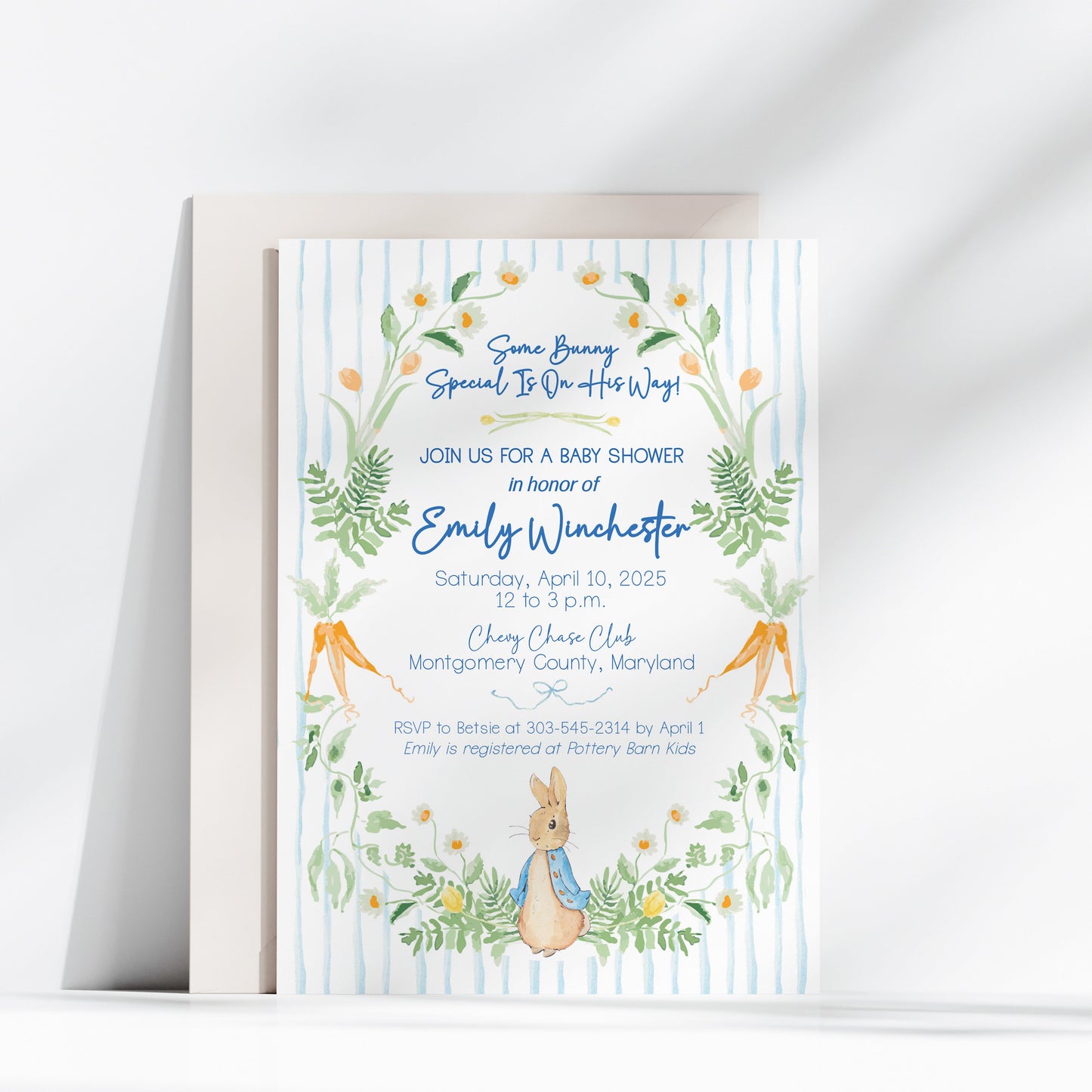 Peter Rabbit baby shower invitation