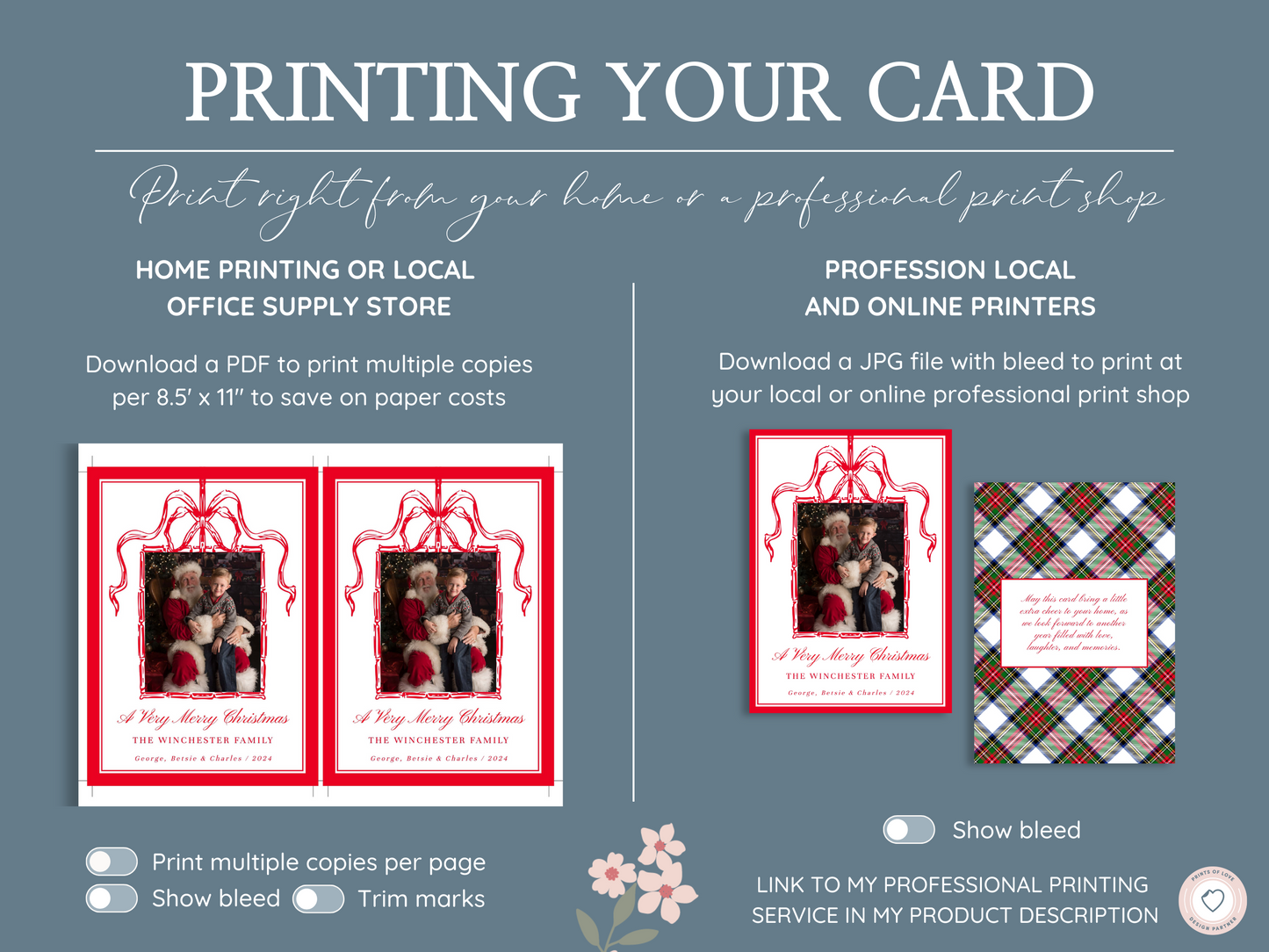 Red Bow Tartan Plaid Photo Christmas Card