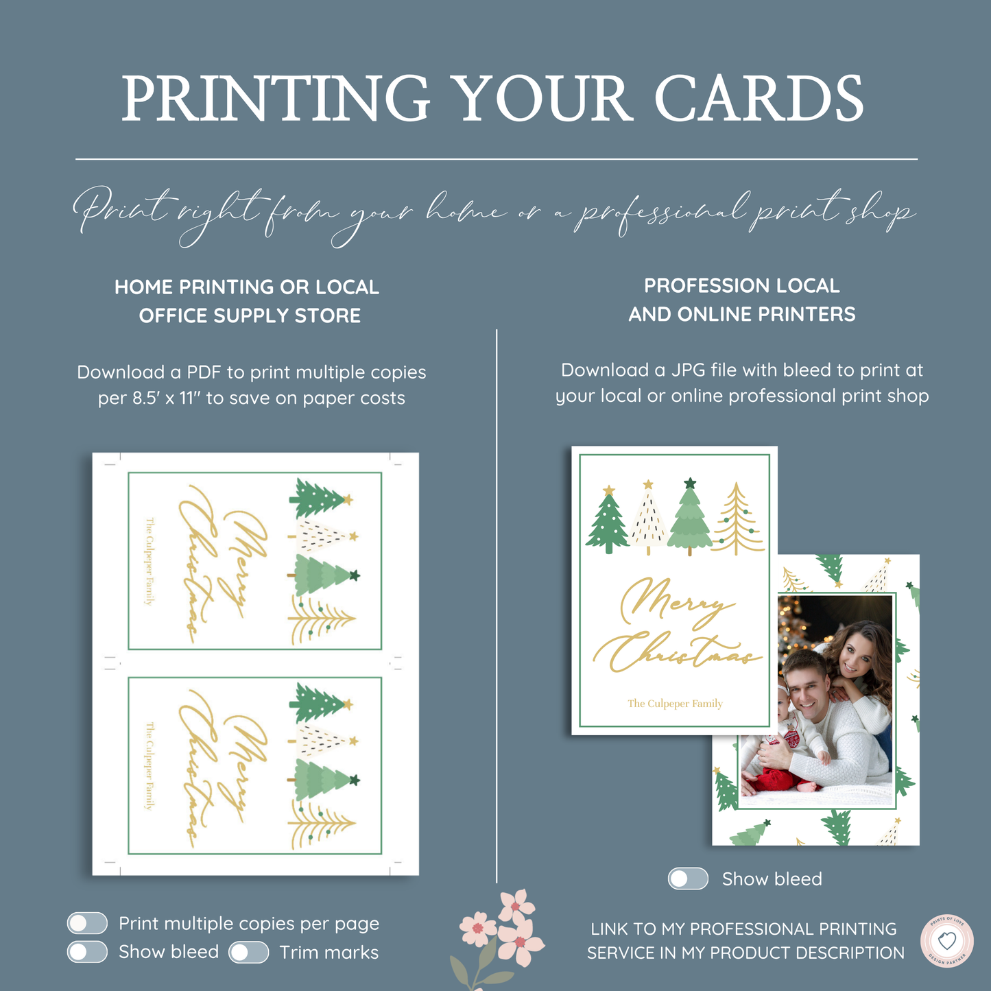 'Tis the Season' Christmas Card Template – Green & Gold Holiday Photo Card 5x7