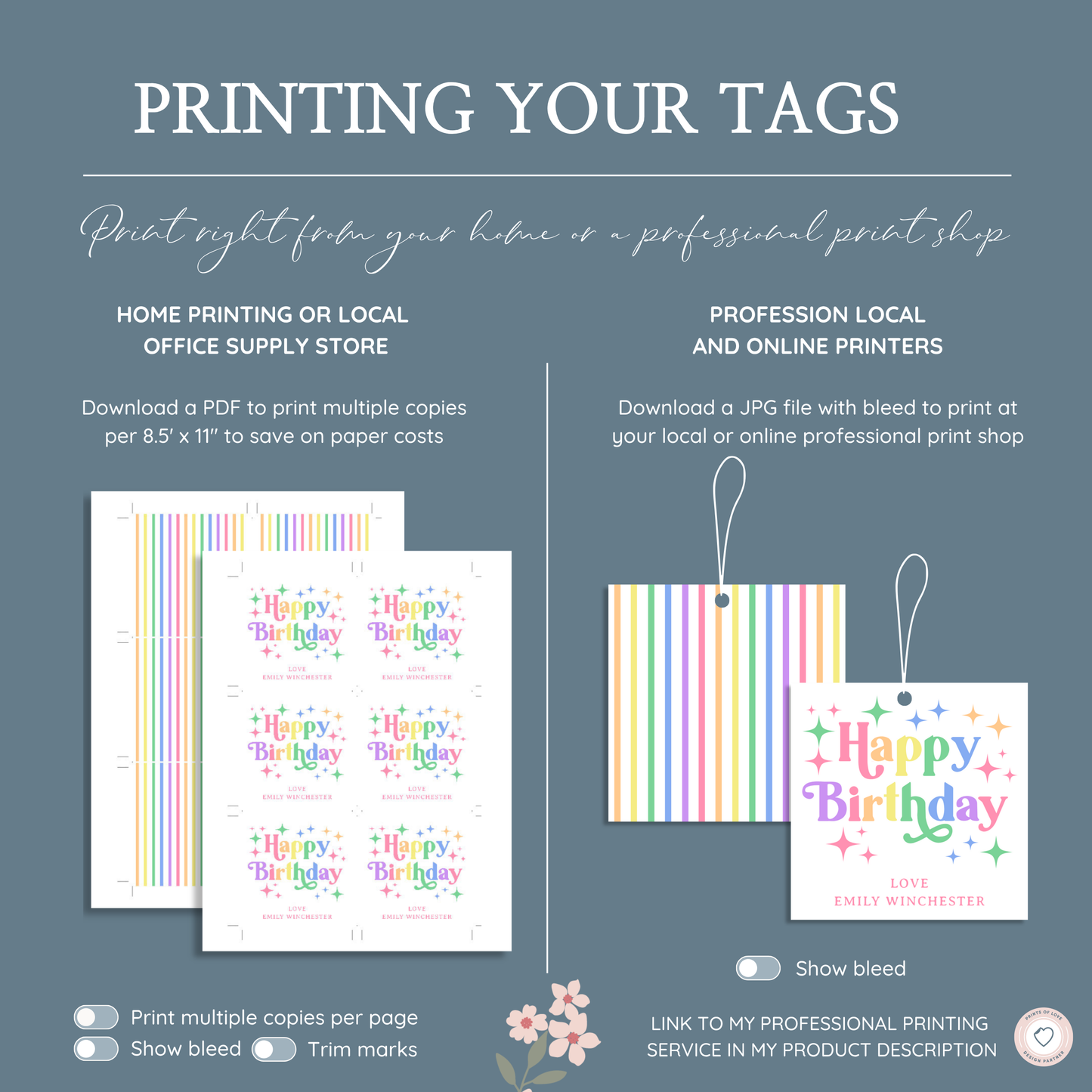 Rainbow Happy Birthday Gift Tag – Printable with 2 Backing Options