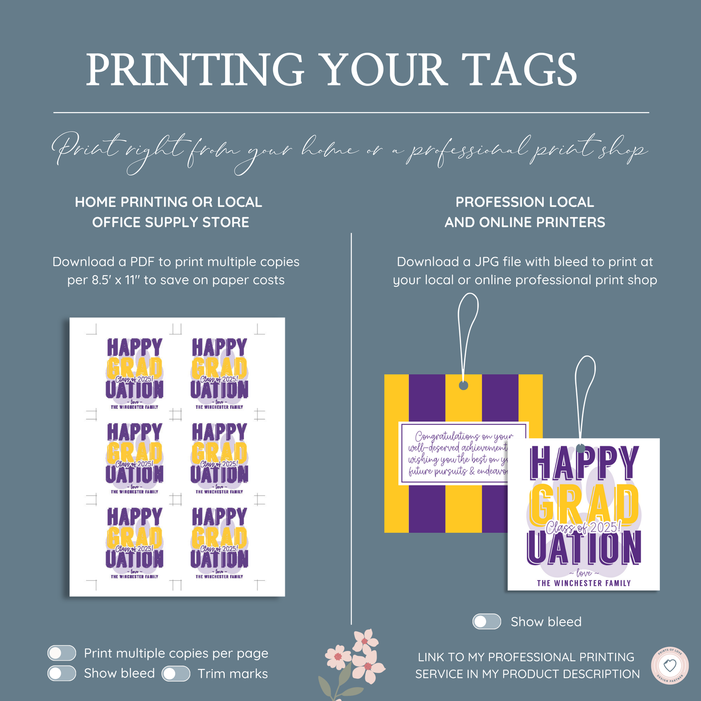Class of 2025 Personalized Graduation Favor Tag Purple and Gold