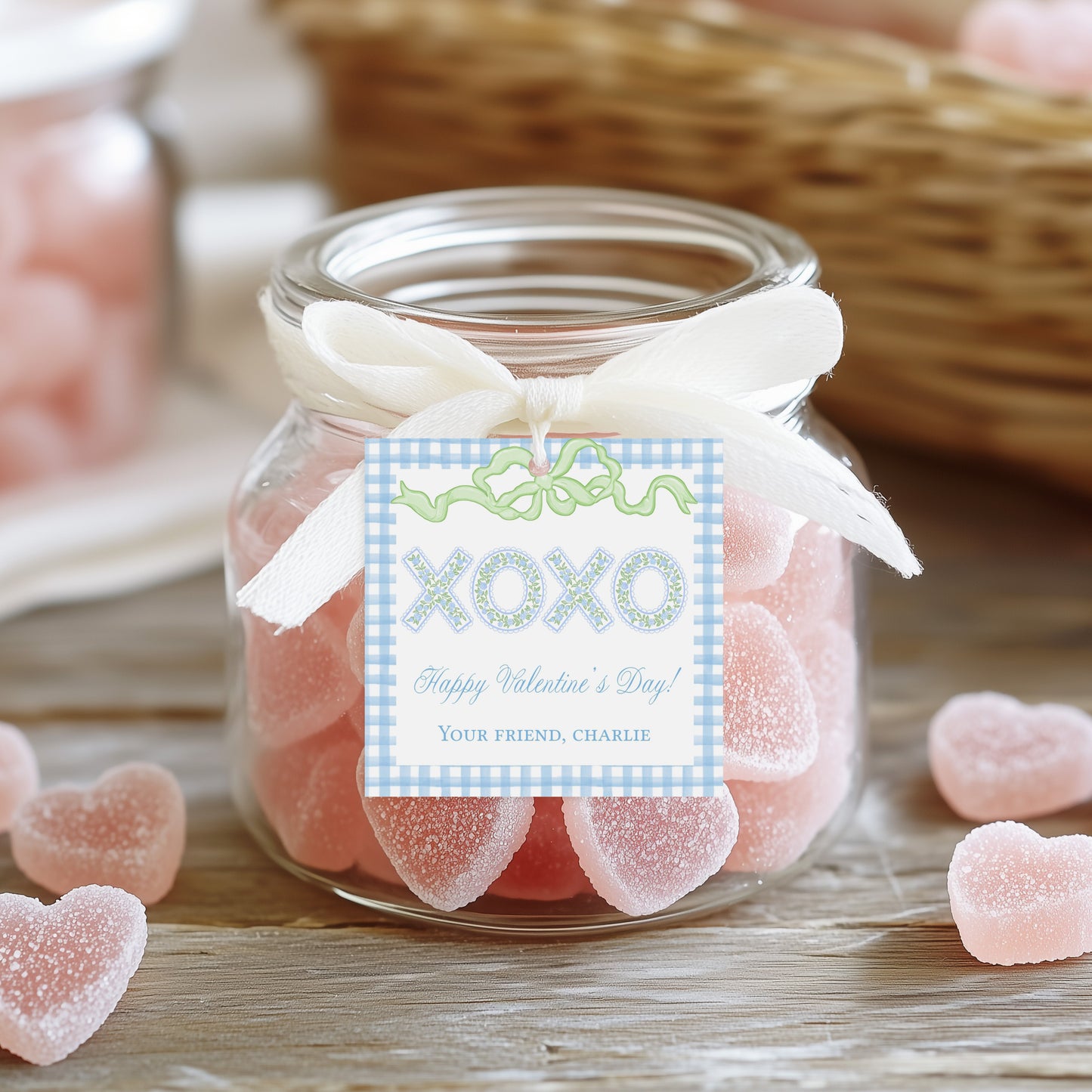 Blue XOXO Square Valentine 3x3