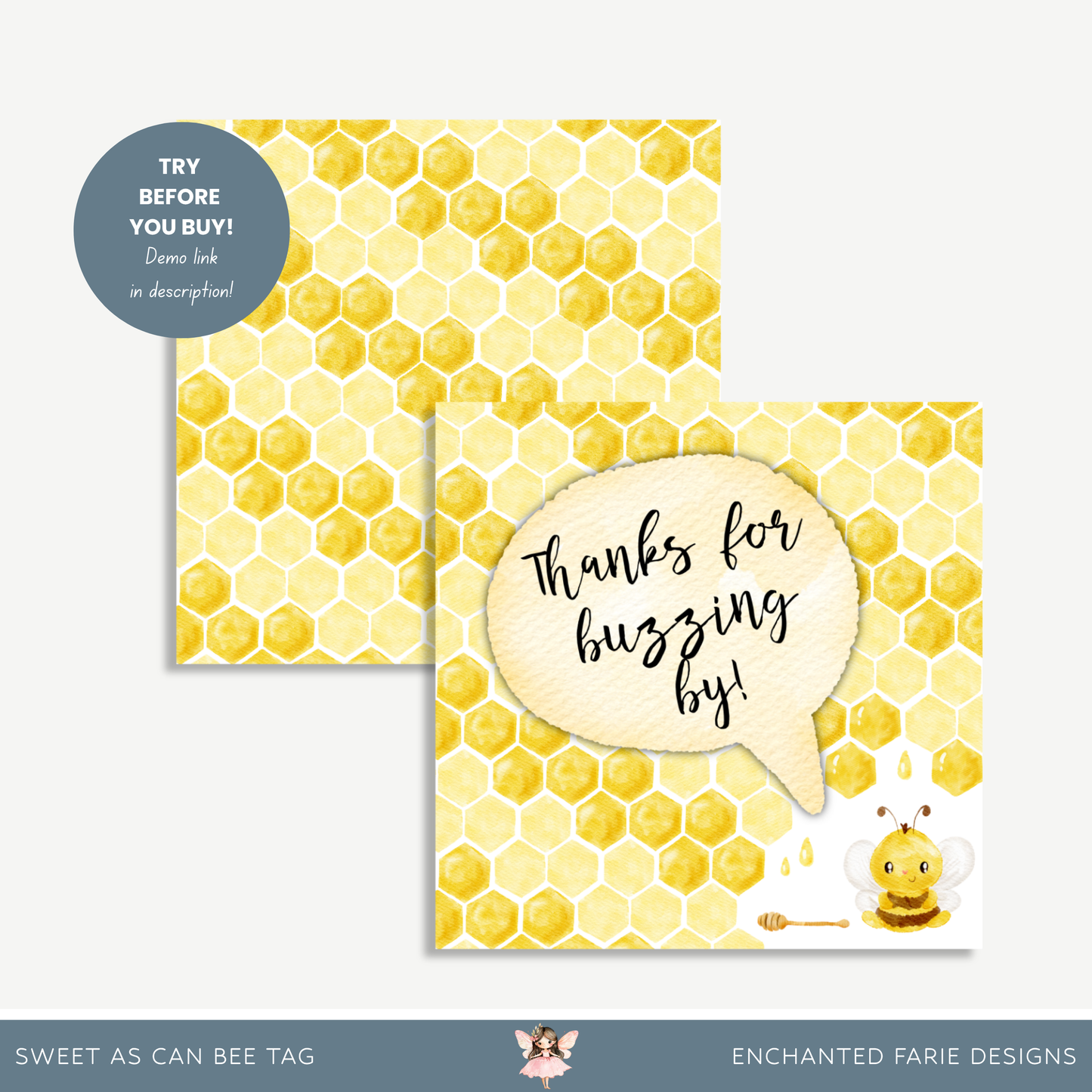Sweet As Can Bee Thank You Gift Tag 3x3"
