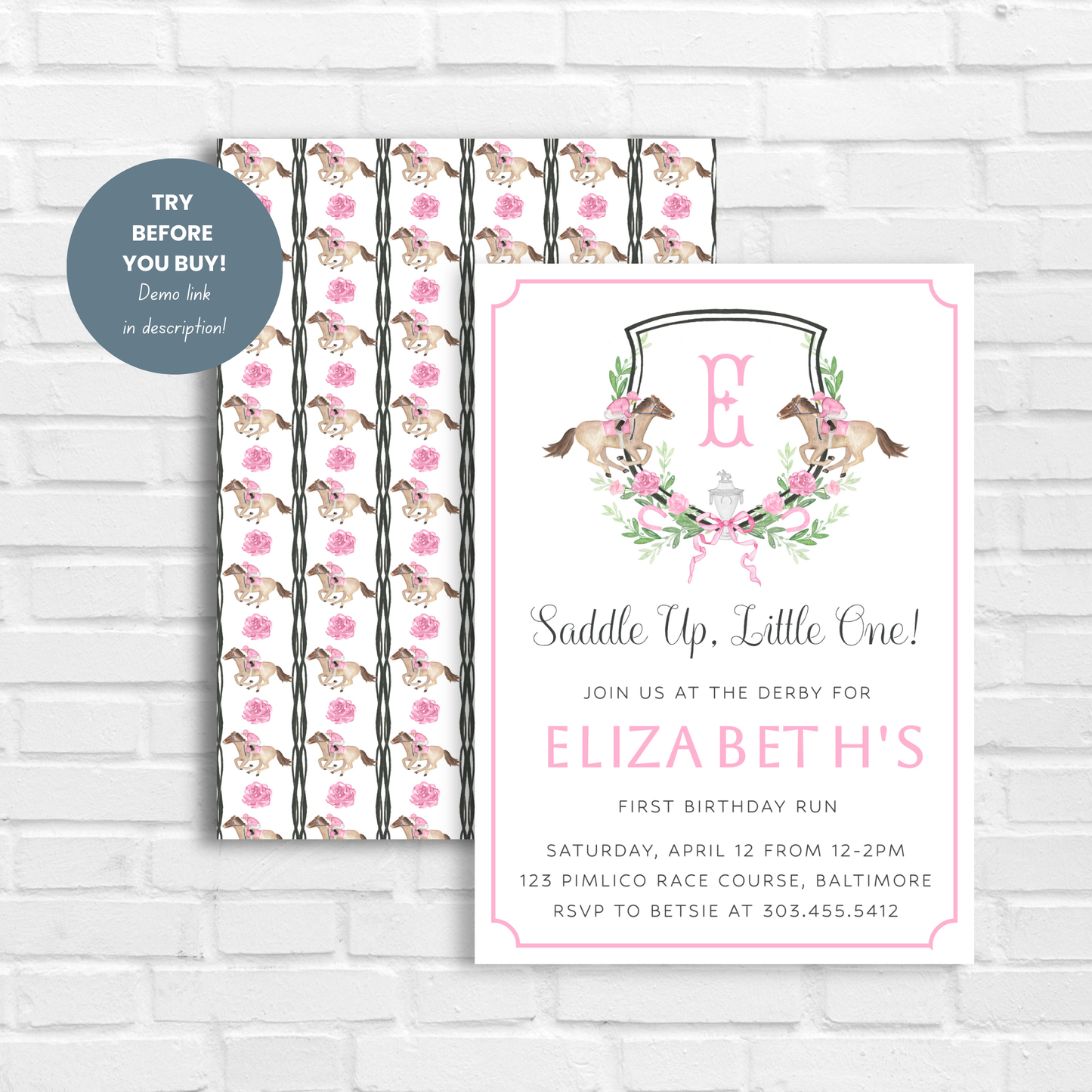 Kentucky Derby Pink Birthday Invitatoin
