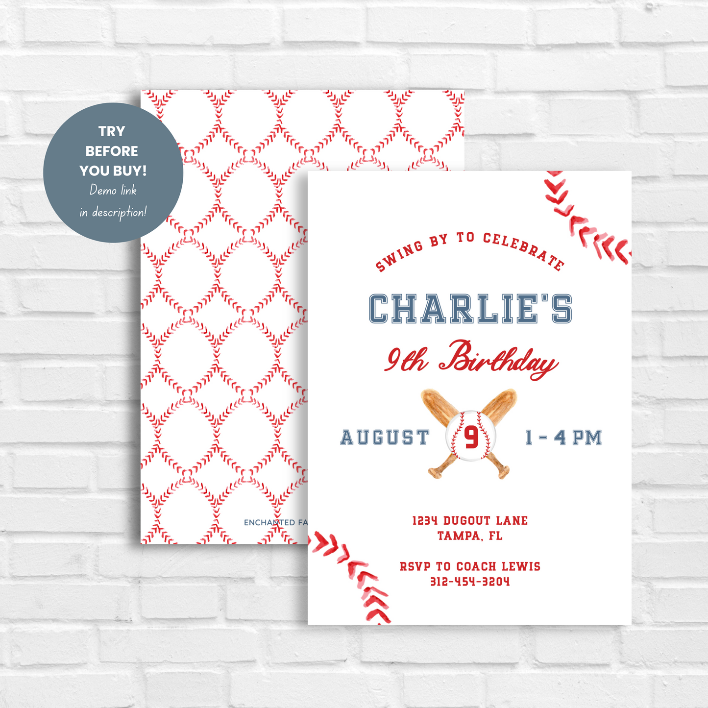 Baseball Boy Birthday Invitation