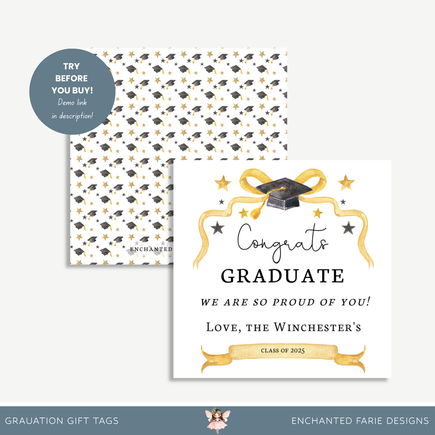 Printable Graduation Gift Tag – Gold & Black 2025