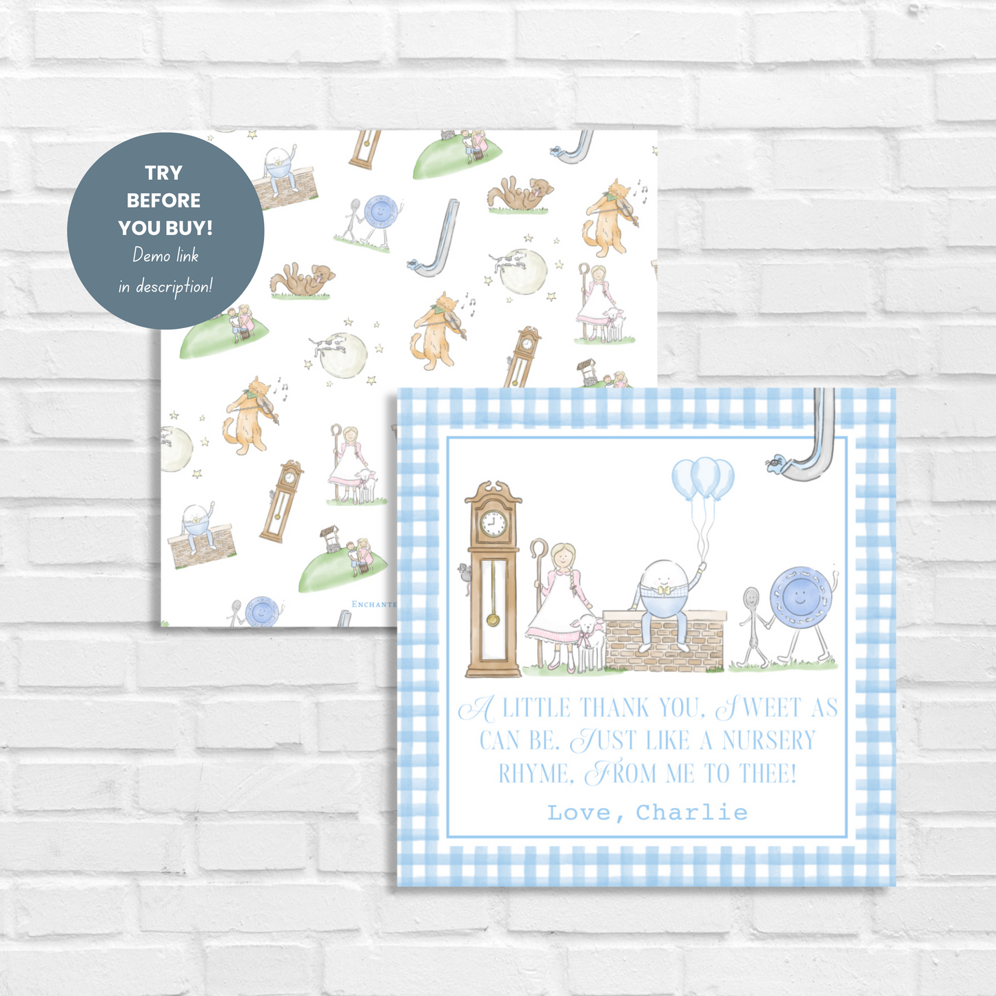 Nursery Rhyme Diddle Diddle Thank You Tag