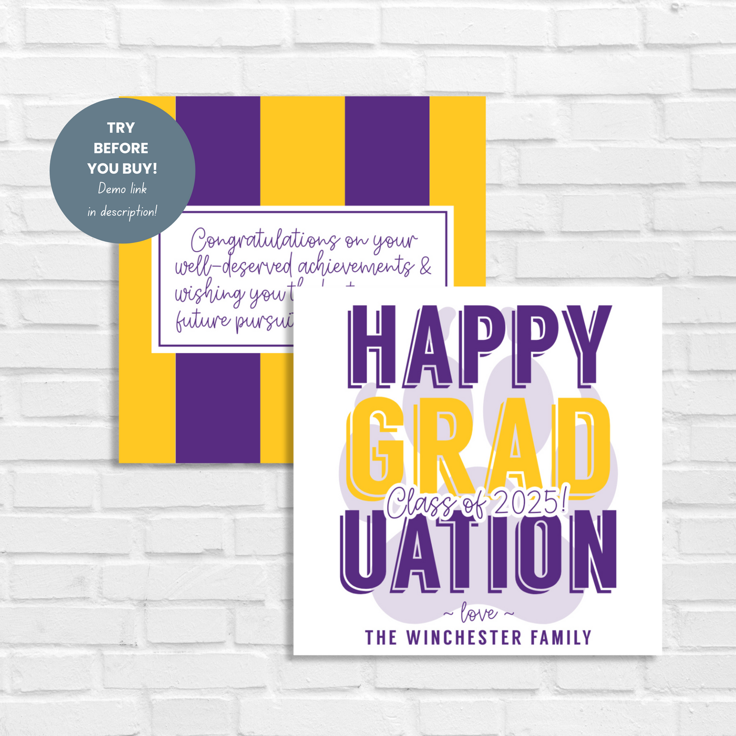 Class of 2025 Personalized Graduation Favor Tag Purple and Gold