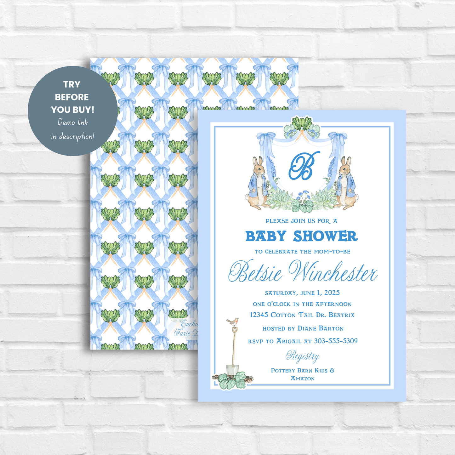 Peter Rabbit Baby Boy Shower Invitation