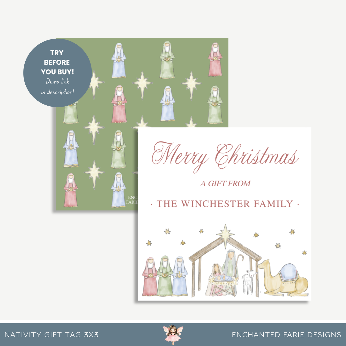 🎄 Nativity Scene Christmas Gift Tag – Printable Holiday Tags