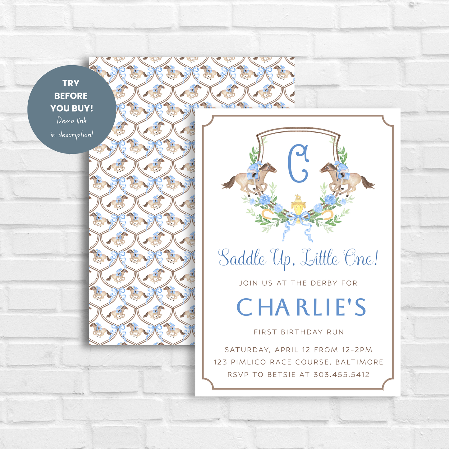 Kentucky Derby Boy Birthday Invitation