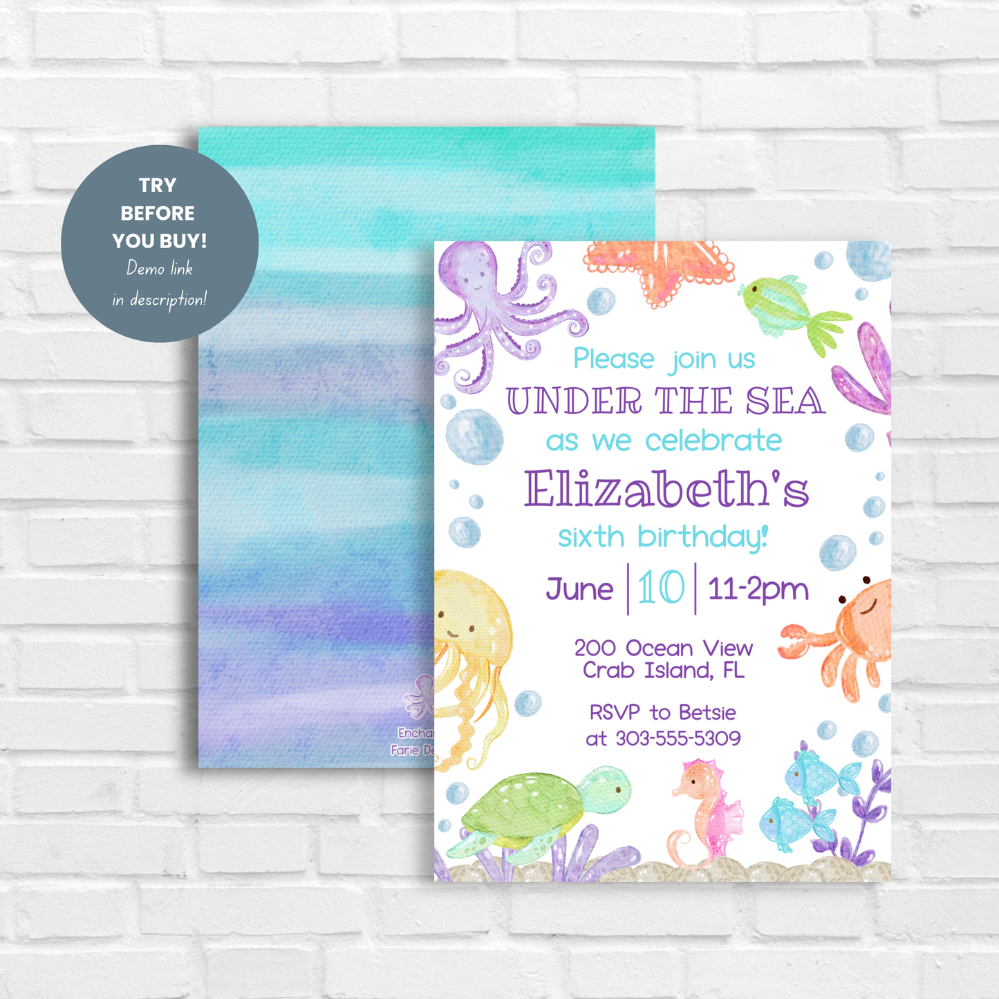 Under the Sea Birthday Invitation 5x7