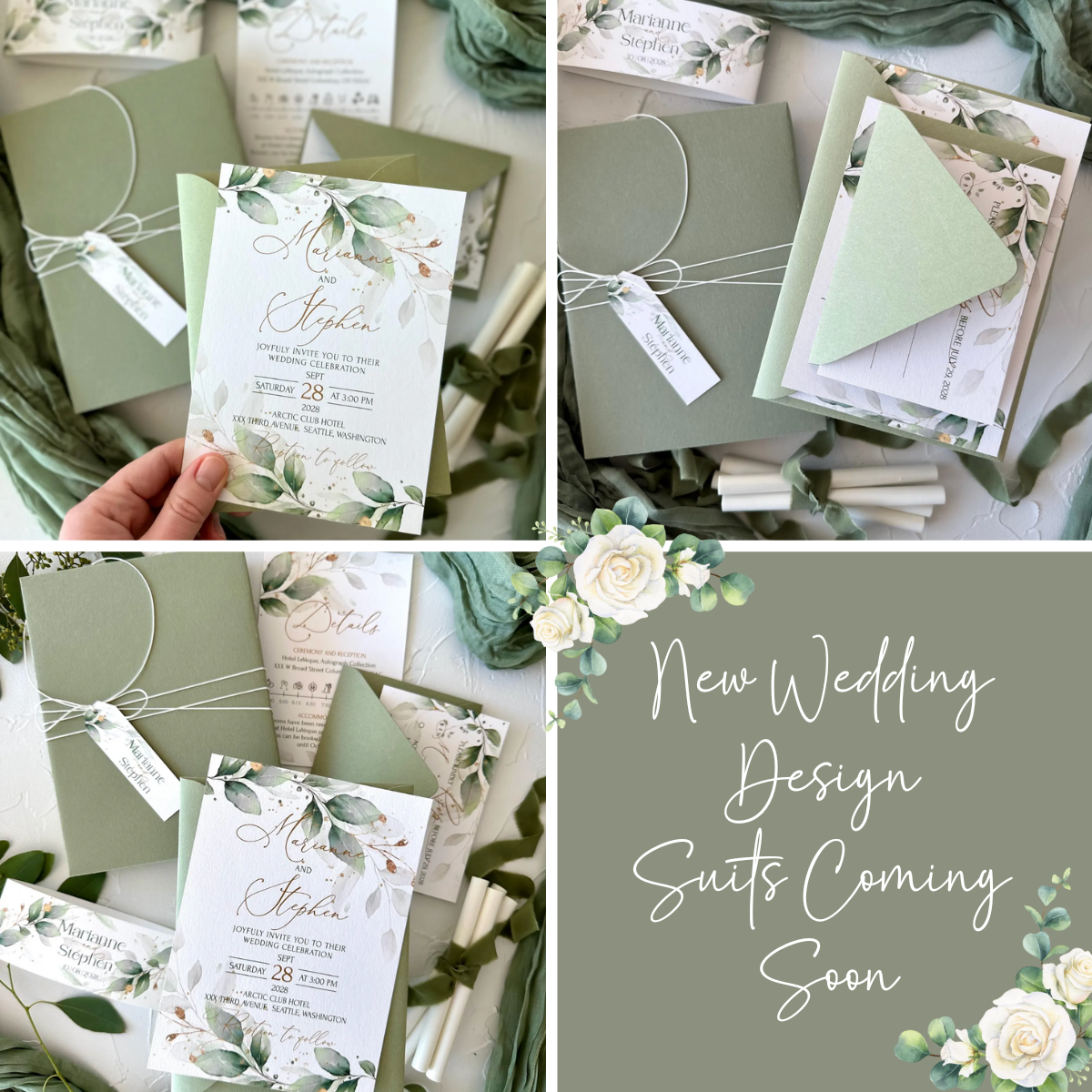 Greenery Frame Wedding Suite Invitation Set - 4-PC