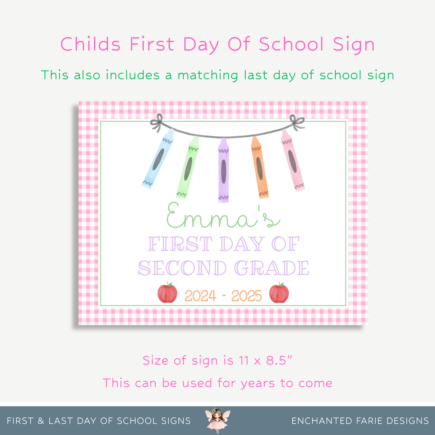 Pink Gingham First & Last Day of School Sign | Editable Printable
