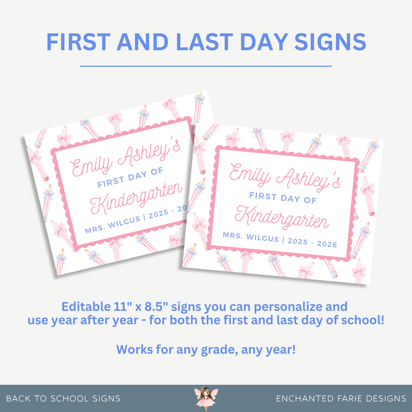 Adorable First & Last Day of School Sign – Pink Bow Pencils