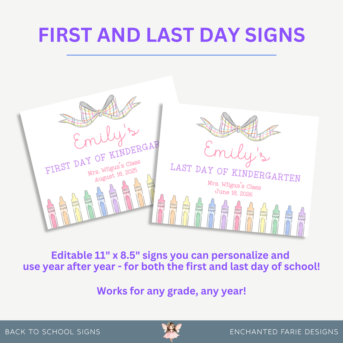 Rainbow Crayon First & Last Day of School Sign – Editable Back-to-School Printable