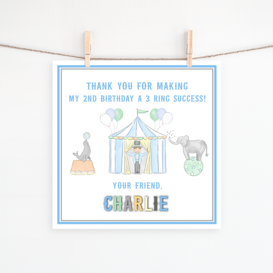 Circus Birthday Favor Tag – 3x3" Printable | Blue Carnival Theme