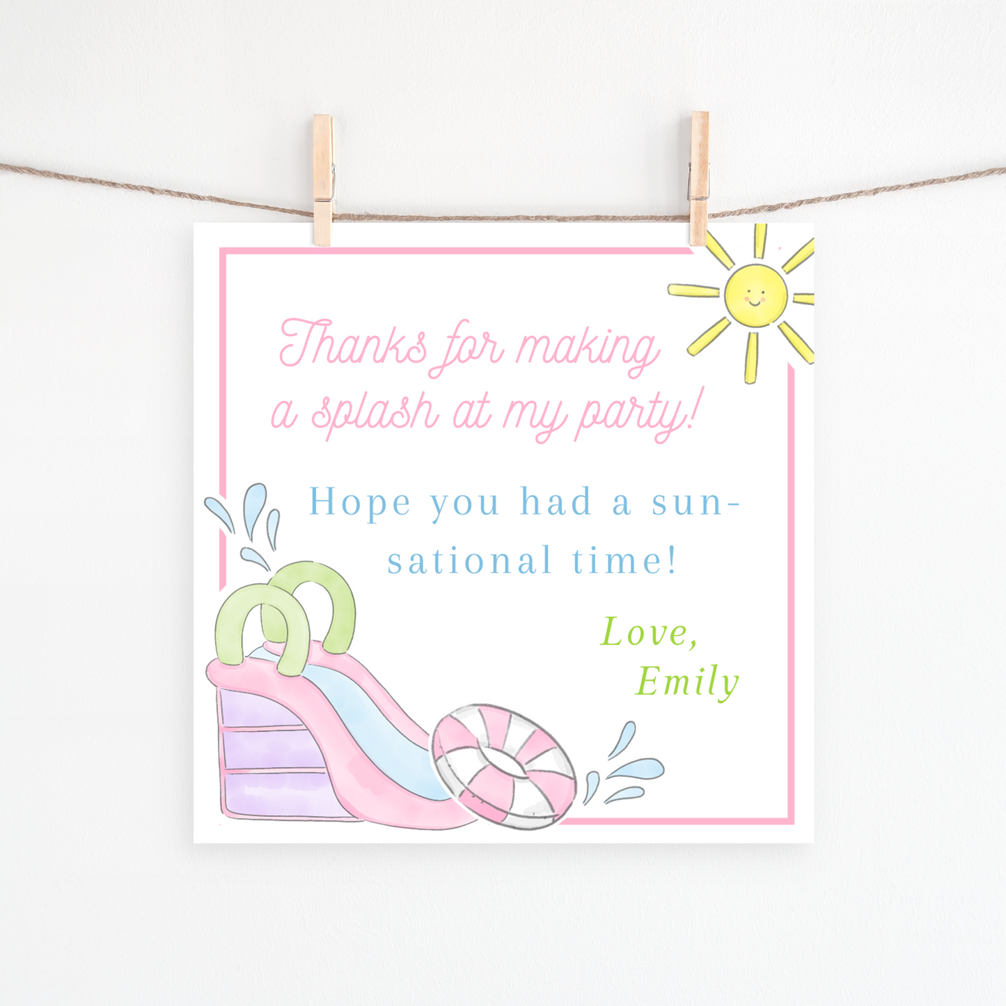 Pool Birthday Party Gift Favor 3x3"