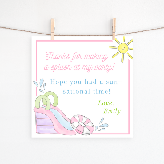Pool Birthday Party Gift Favor 3x3"