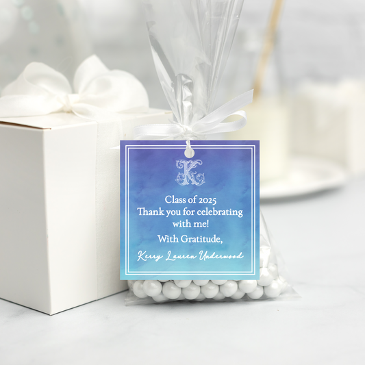 Elegant Ombre Blue Graduation Gift Tag