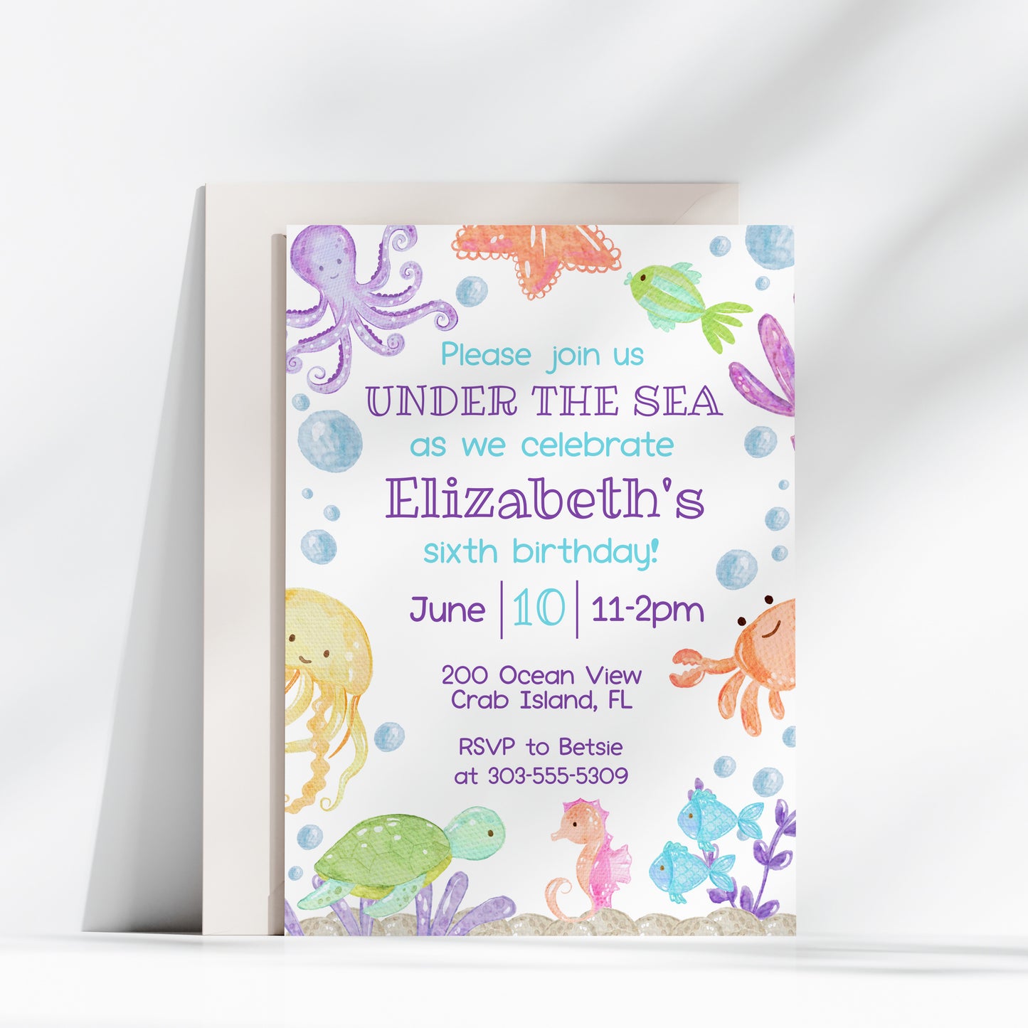 Under the Sea Birthday Invitation 5x7
