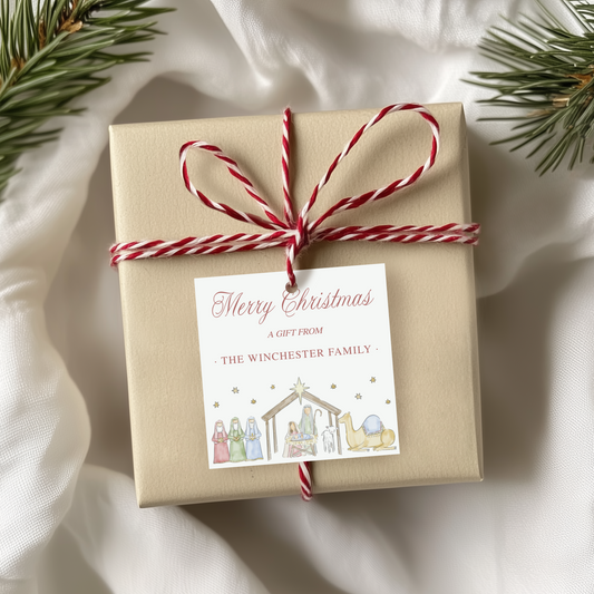 🎄 Nativity Scene Christmas Gift Tag – Printable Holiday Tags