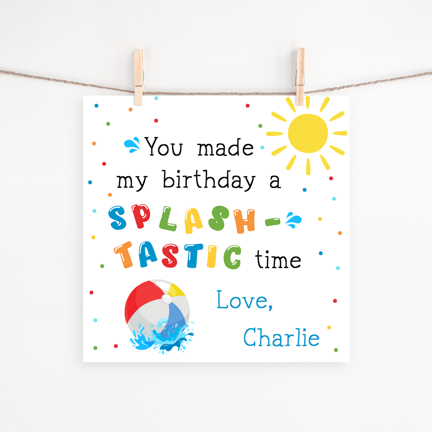 Splash-tastic Pool Party Thank You Tag – Printable 3x3”