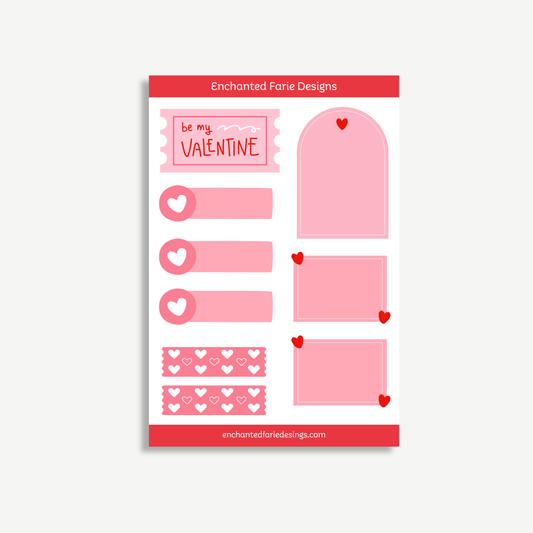 Be My Valentine Planner Sticker Sheet | Pink Heart Stickers for Planners