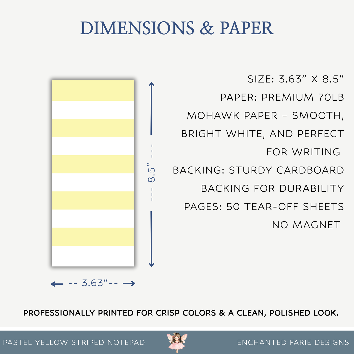 Pastel Yellow & White Striped Notepad 3.63" x 8.5"