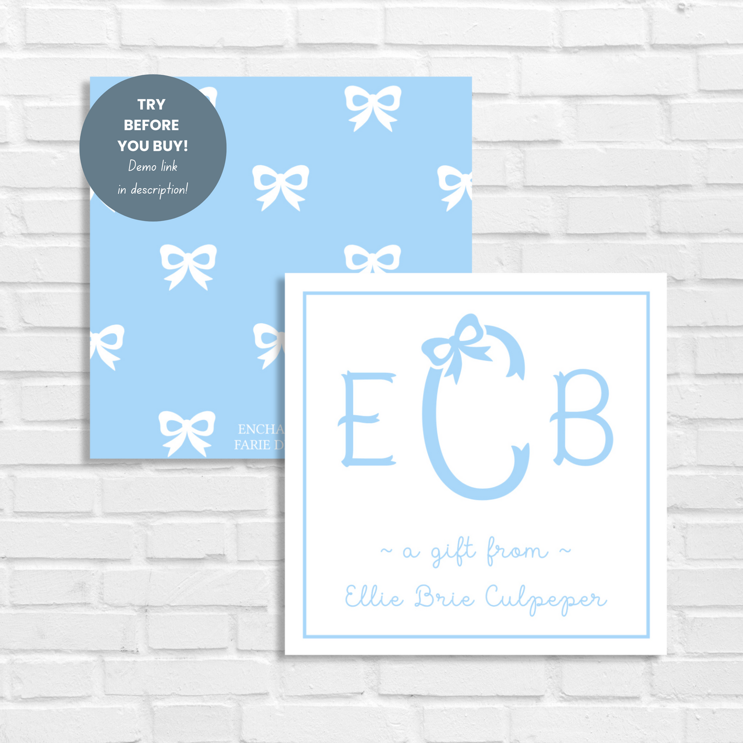 Printable Calling Cards for Girls, Blue Bow