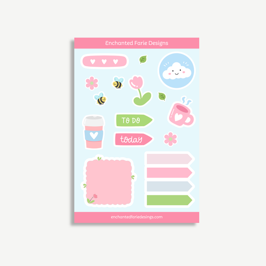 Spring Pastel Planner Sticker Sheet | Cute To-Do & Cozy Stickers