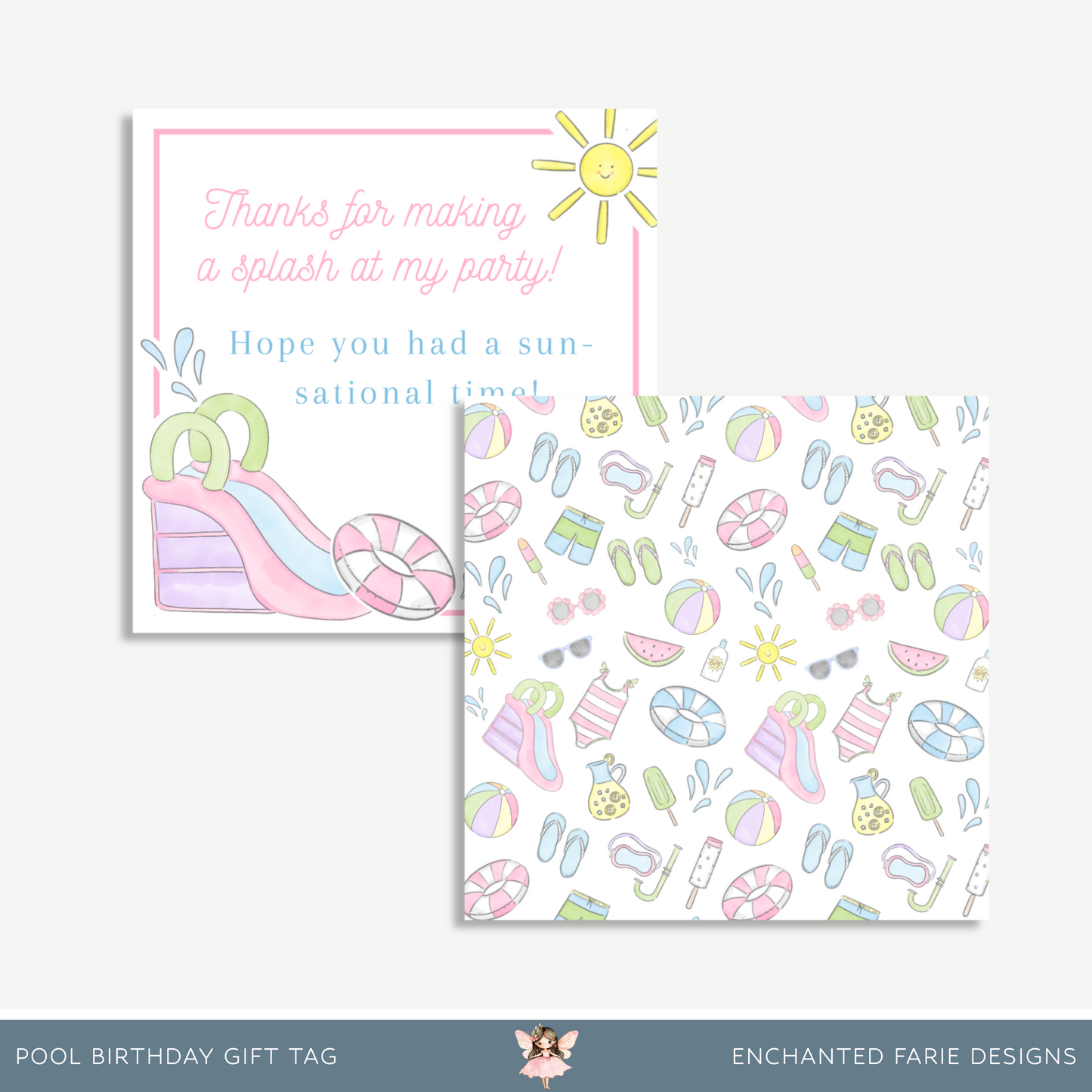 Pool Birthday Party Gift Favor 3x3"