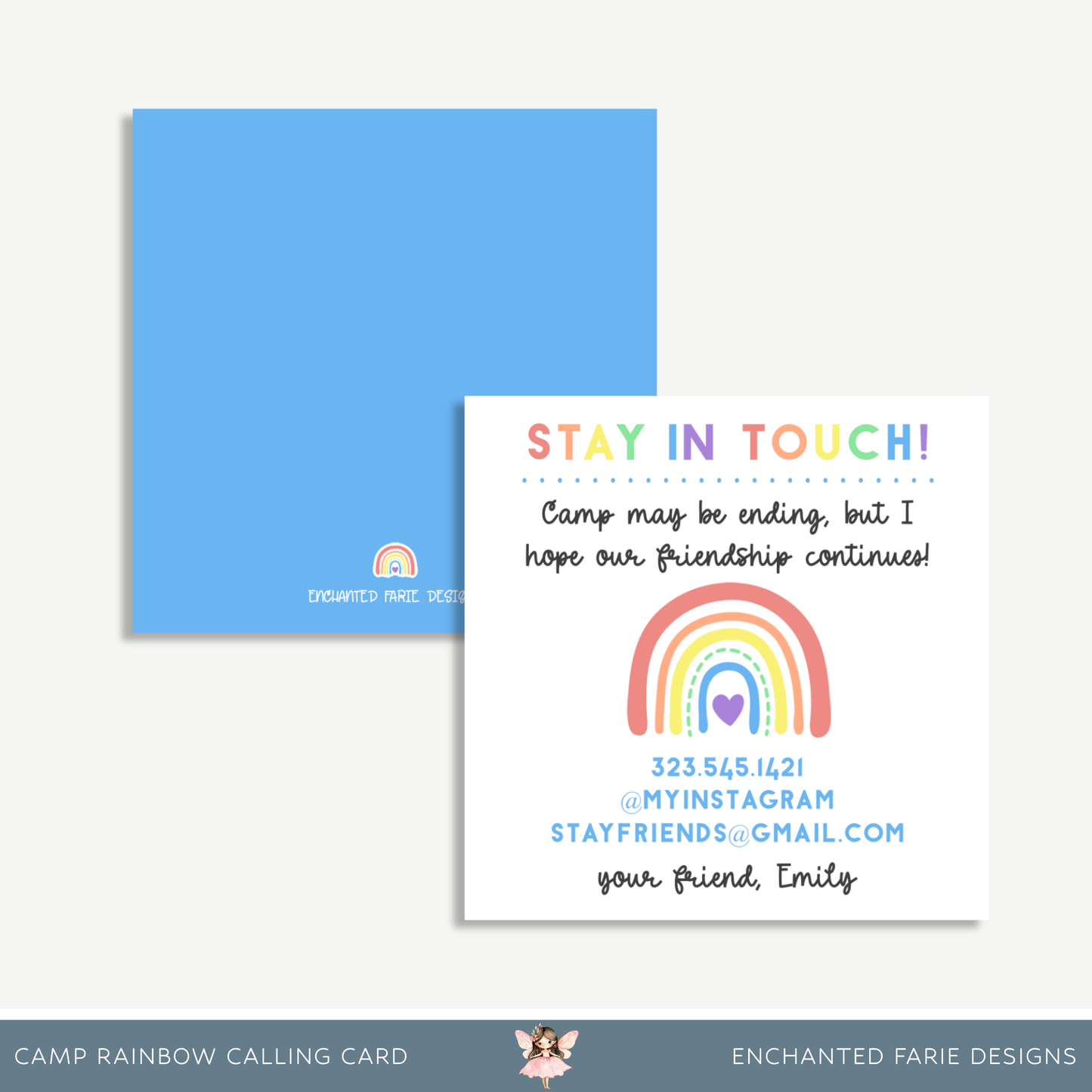 Stay in Touch Camp Card – Printable Rainbow Contact Exchange for Kids