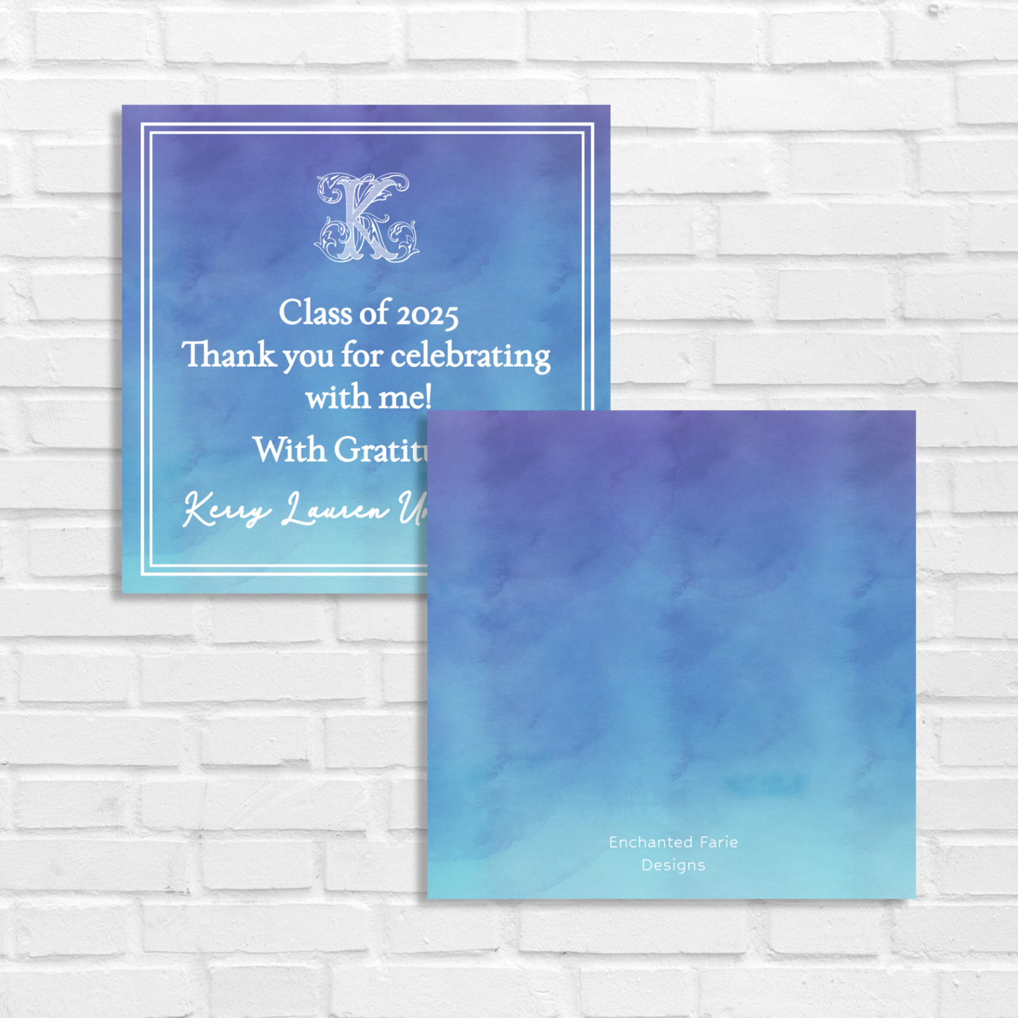 Elegant Ombre Blue Graduation Gift Tag