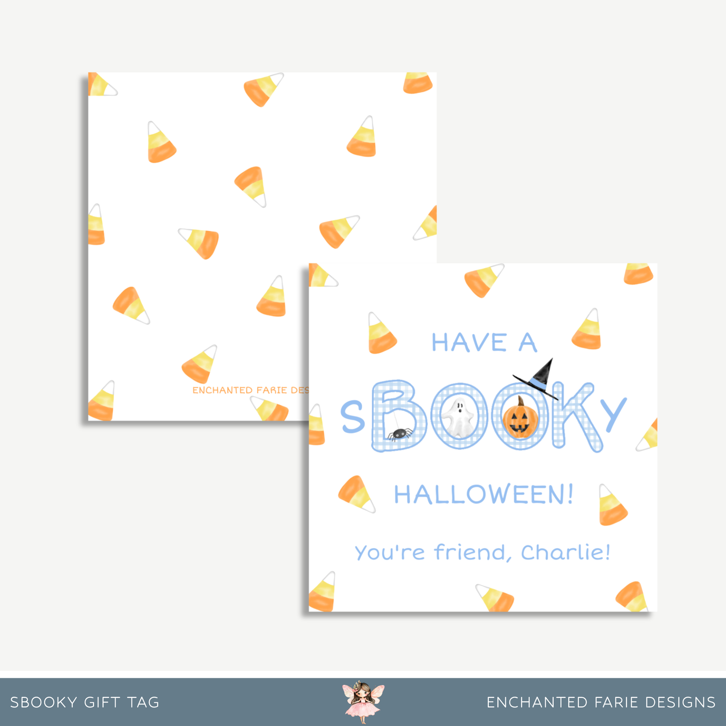 Have a sBOOKy Halloween Gift Tag | Cute Blue Gingham Printable 3x3”